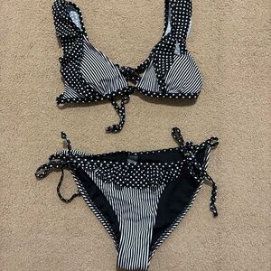 Black and White Polka Dot and Stripe Bikini